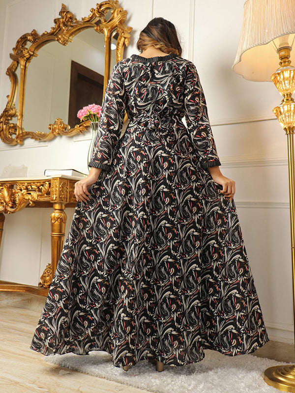 Printed Black Georgette Maxi Dress