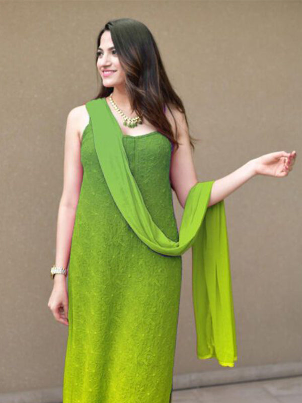 Green Embroidered Kurta With Sharara & Dupatta Set
