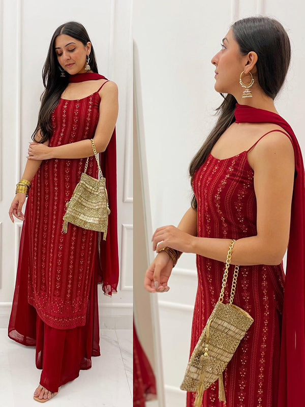 Maroon Sequence Embroidery Work Sharara Suit
